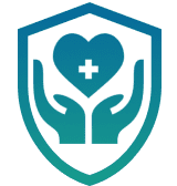 Healthcare shield with heart and hands
