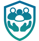 People and hands inside shield symbol