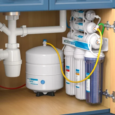 Water filter system under kitchen sink